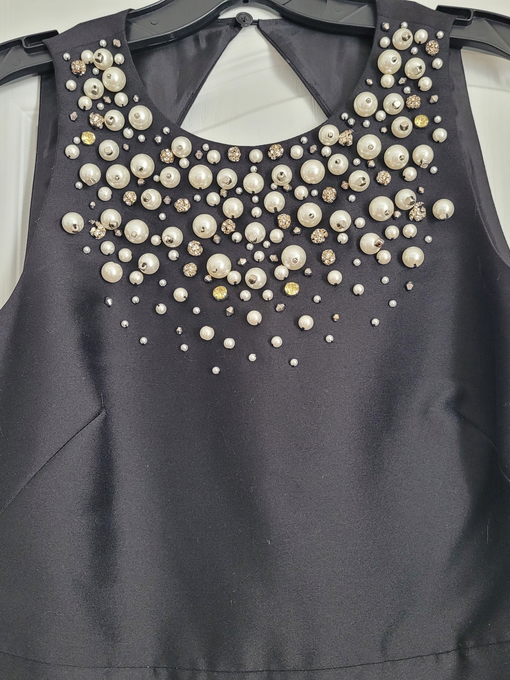 kate spade Black Sleeveless Pearl-Embellished Fit-and-Flare Mini Dress - Picture 2 of 11